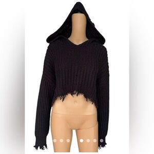 Elegant Black Hooded Women's Sweater